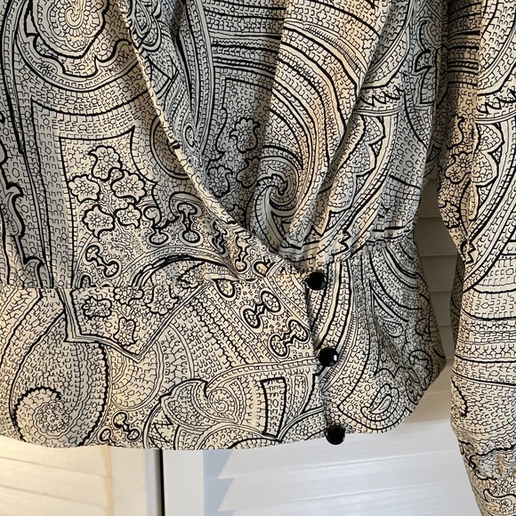 Vintage Liz Claiborne Collared Wrap Blouse Black White Size‎ 8 - Picture 6 of 11